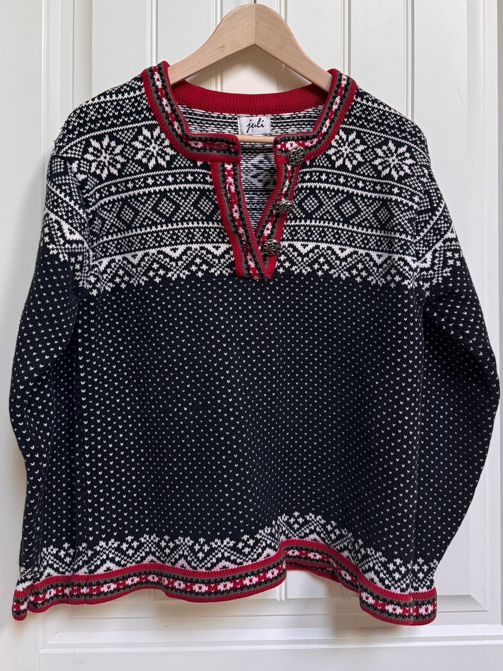 Vintage Juli Nordic Fair Isle 100% Cotton Henley Sweater. Size M